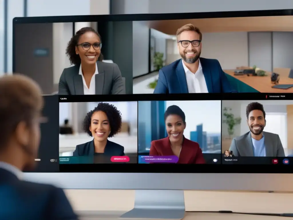 Comparación de Videoconferencias: Teams vs Comparación de rendimiento de videoconferencia en Teams y Zoom en pantalla dividida mostrando interfaces modernas y eficientes