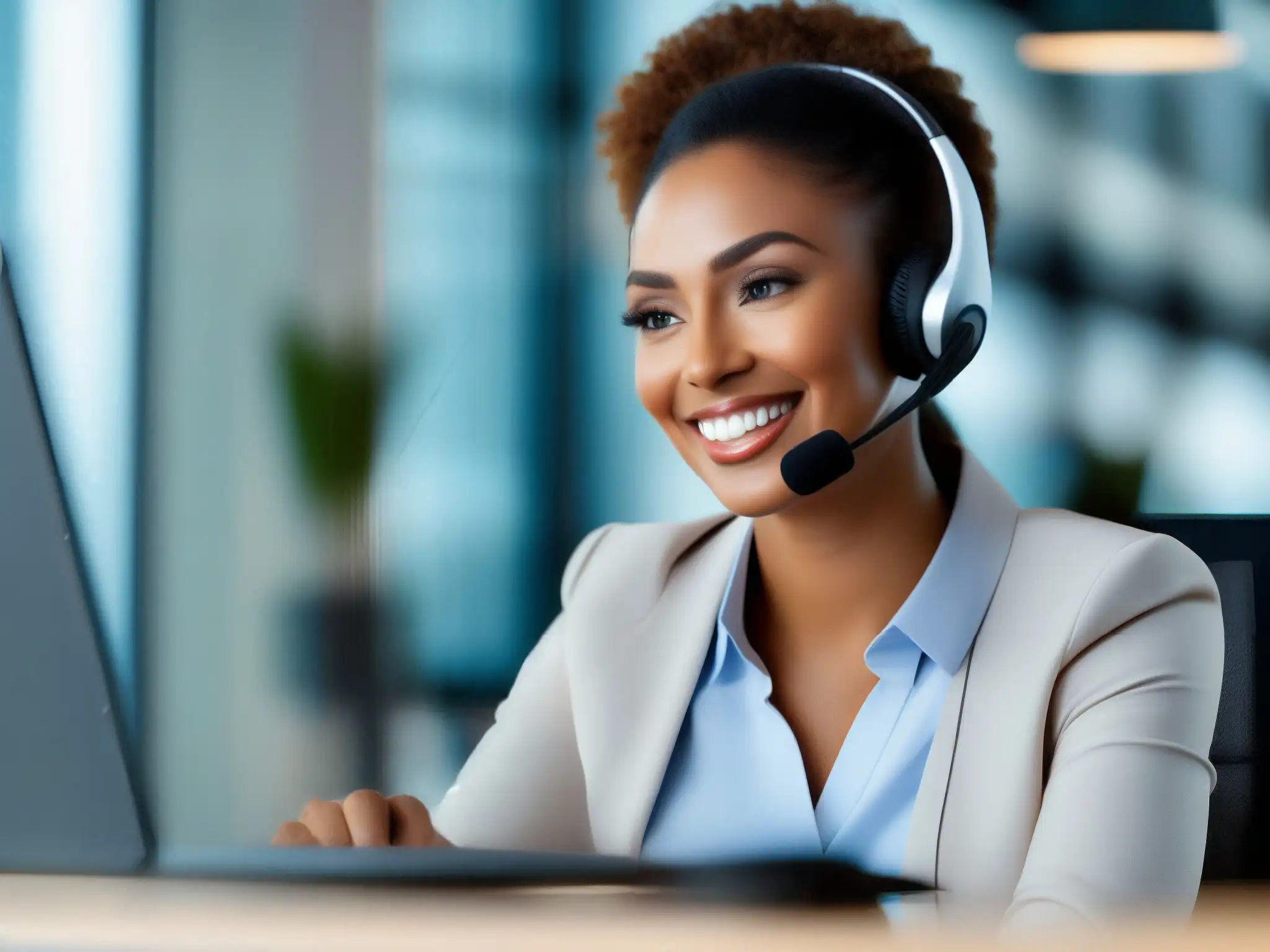 Servicio al Cliente Eficiente con RingCentral Meetings Representante de servicio al cliente utilizando la integración RingCentral Meetings CRM para asistir a un cliente