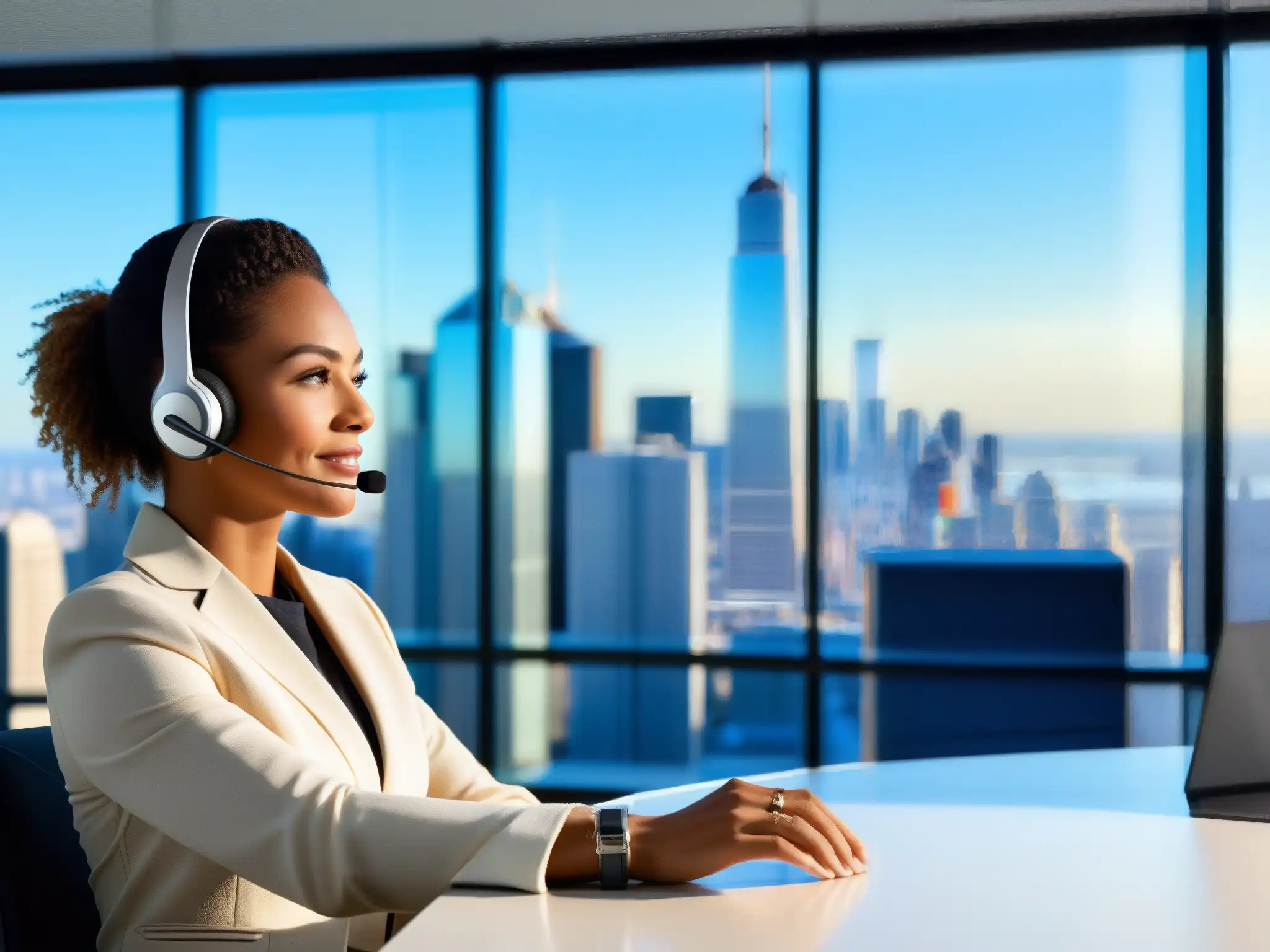 Atención al cliente por video: eficiente y profesional Representante de servicio al cliente en videoconferencia, brindando una experiencia de asistencia mejorada