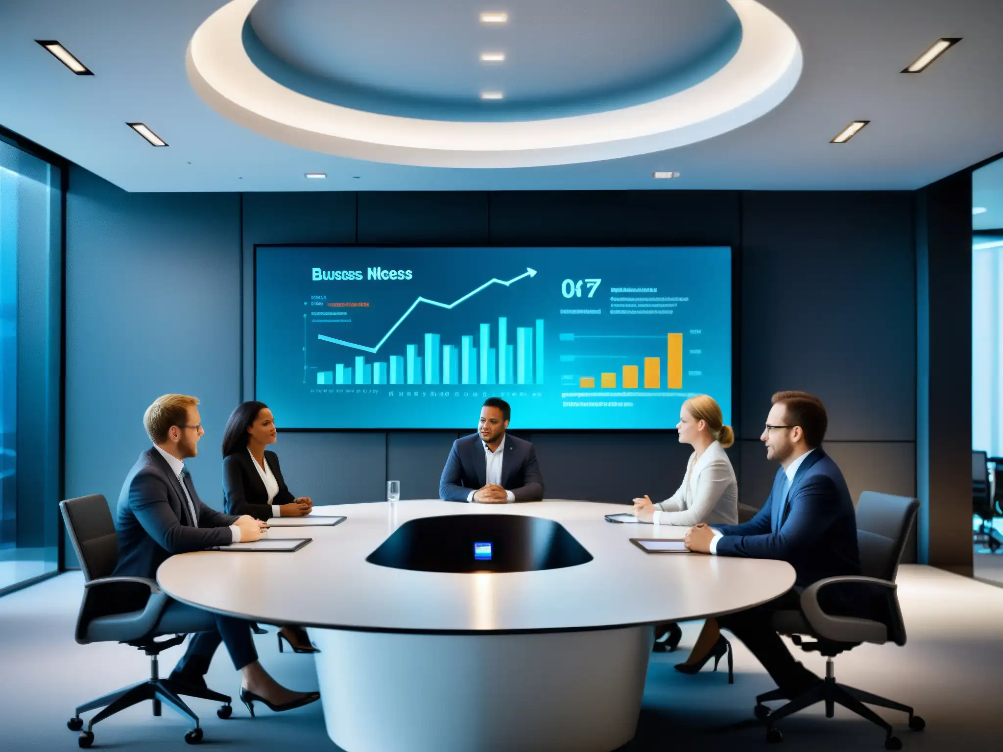 Reunión de negocios en sala moderna: eficiencia y profesionalismo Una reunión empresarial profesional y productiva en una sala de conferencias contemporánea