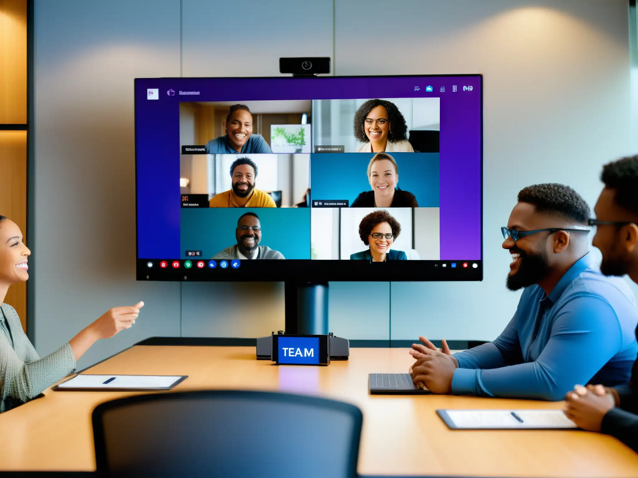 Videoconferencia inclusiva con Microsoft Teams Reunión inclusiva en conferencia virtual con Microsoft Teams, destacando accesibilidad para ONGs