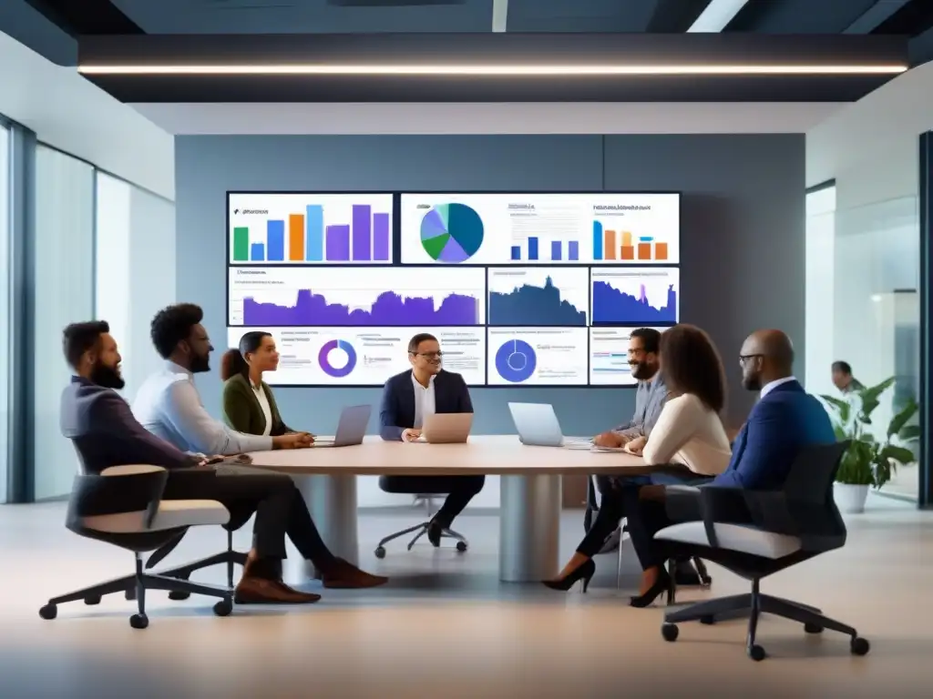 Reunión profesional en Microsoft Teams: vulnerabilidades expuestas Reunión profesional en Microsoft Teams con diversidad de participantes en oficina moderna