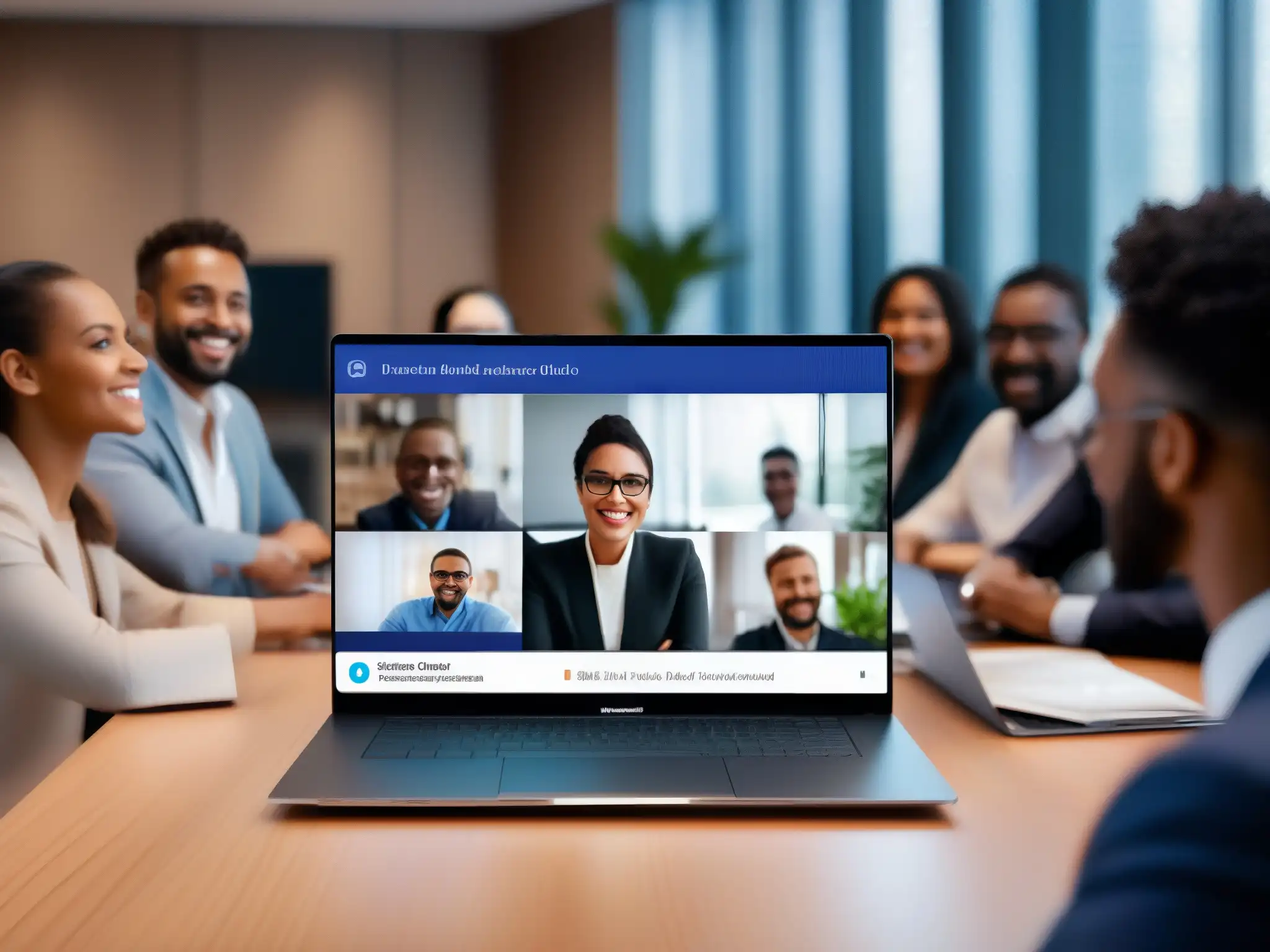 Reunión en Zoom: Seguridad y Profesionalismo Una reunión segura en Zoom con anfitrión profesional y participantes diversos