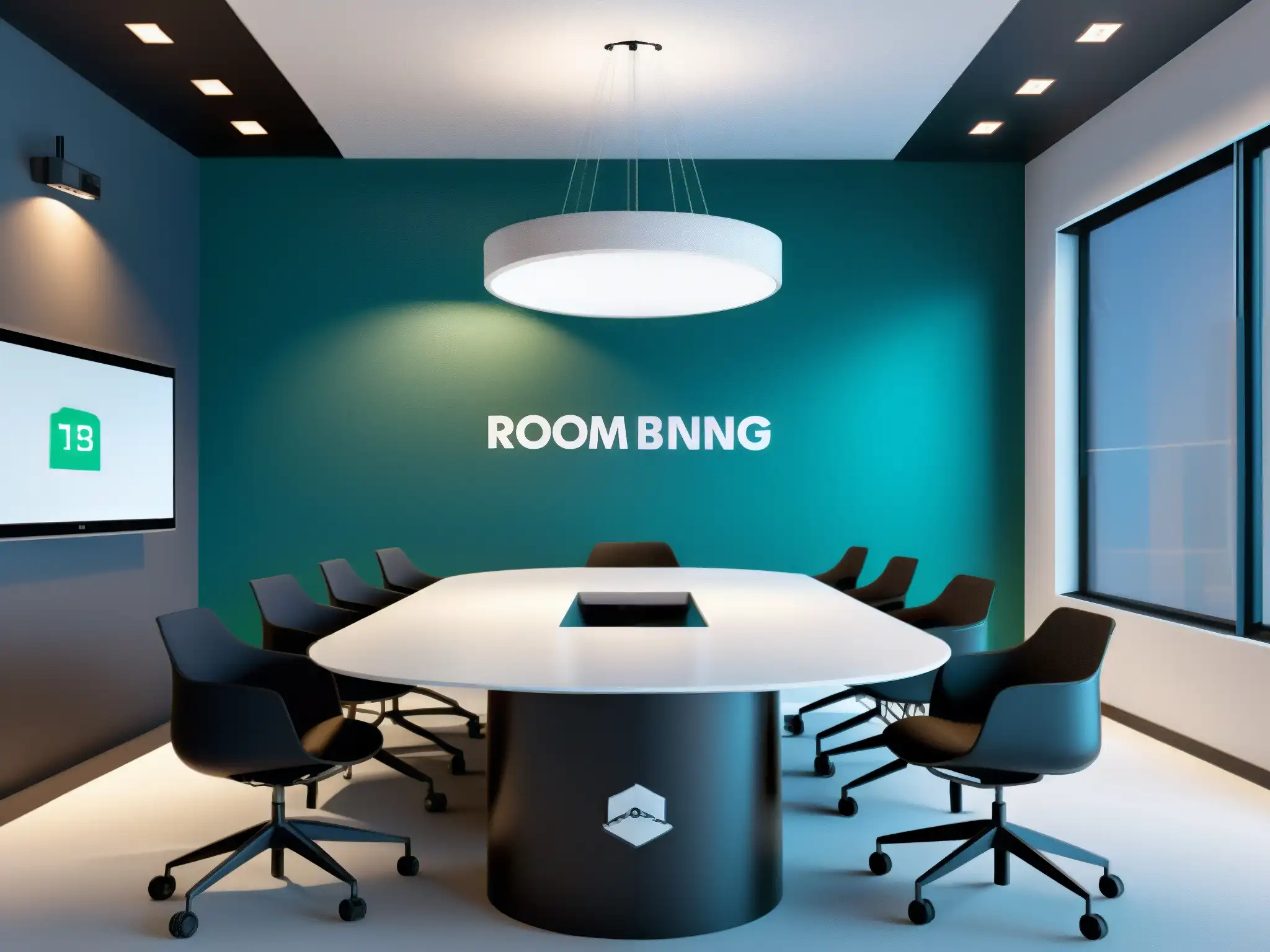 Sala de reuniones virtuales personalizables para una experiencia profesional y colaborativa Reunión virtual personalizada para PYMES: sala moderna con herramientas interactivas y ambiente colaborativo