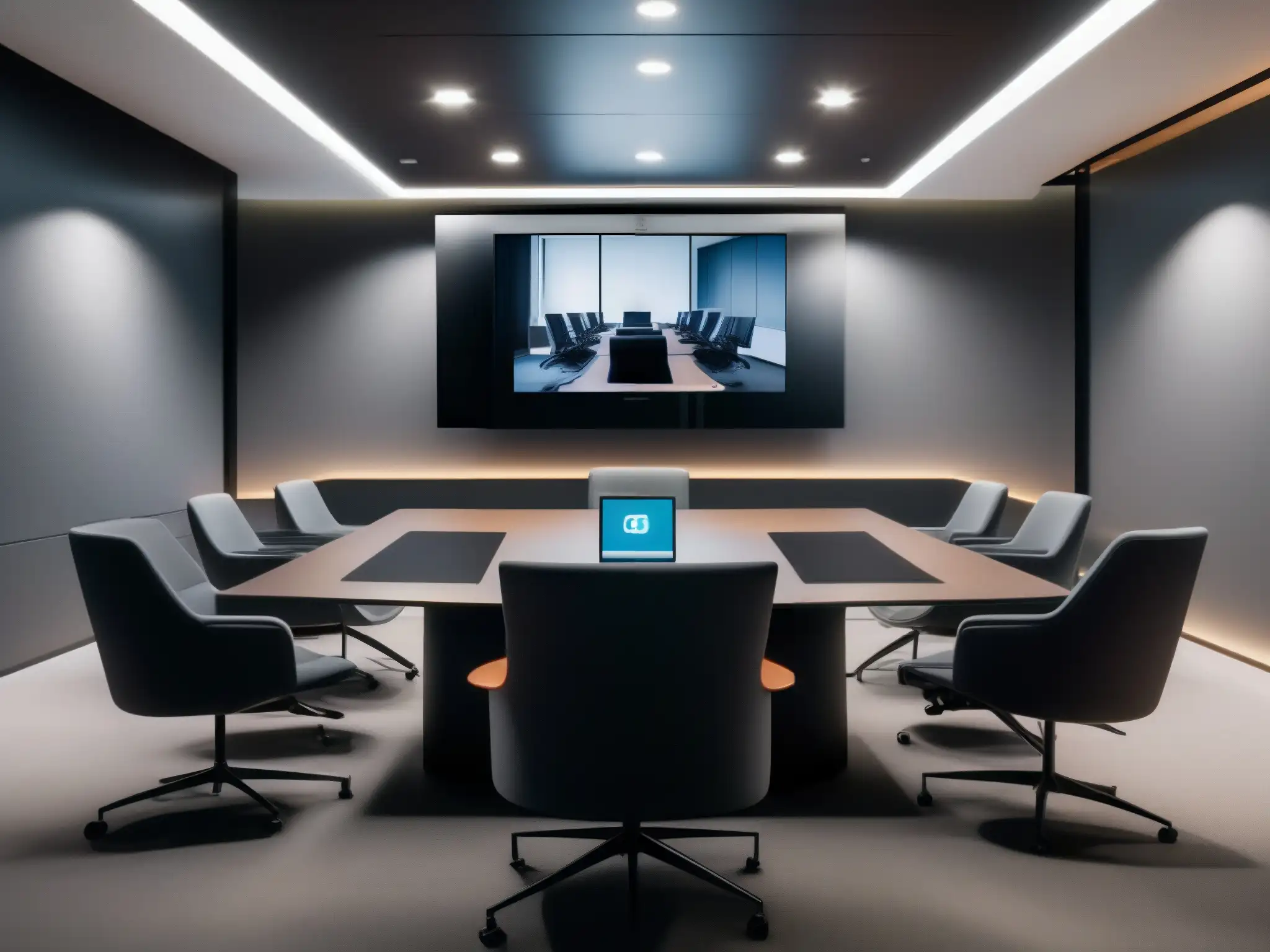 Sala de videoconferencias 8k ultradetallada con equipamiento de vanguardia Una sala de videoconferencias moderna y elegante con las mejores herramientas de videoconferencia comparativa en un ambiente profesional y sofisticado