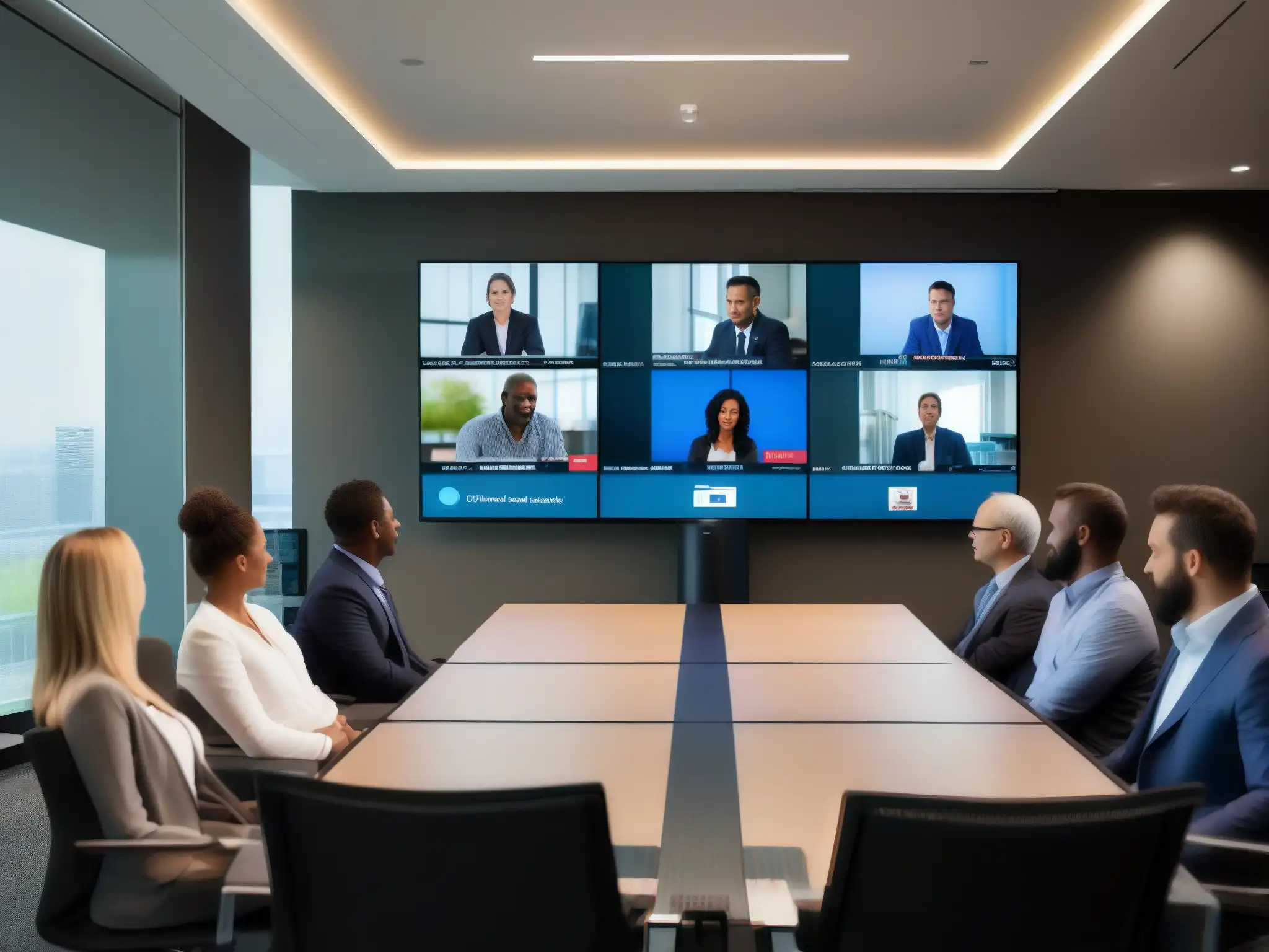 Sala de videoconferencias moderna y profesional Una sala de videoconferencias moderna y elegante, garantizando transmisión estable videoconferencias en un ambiente profesional y sofisticado