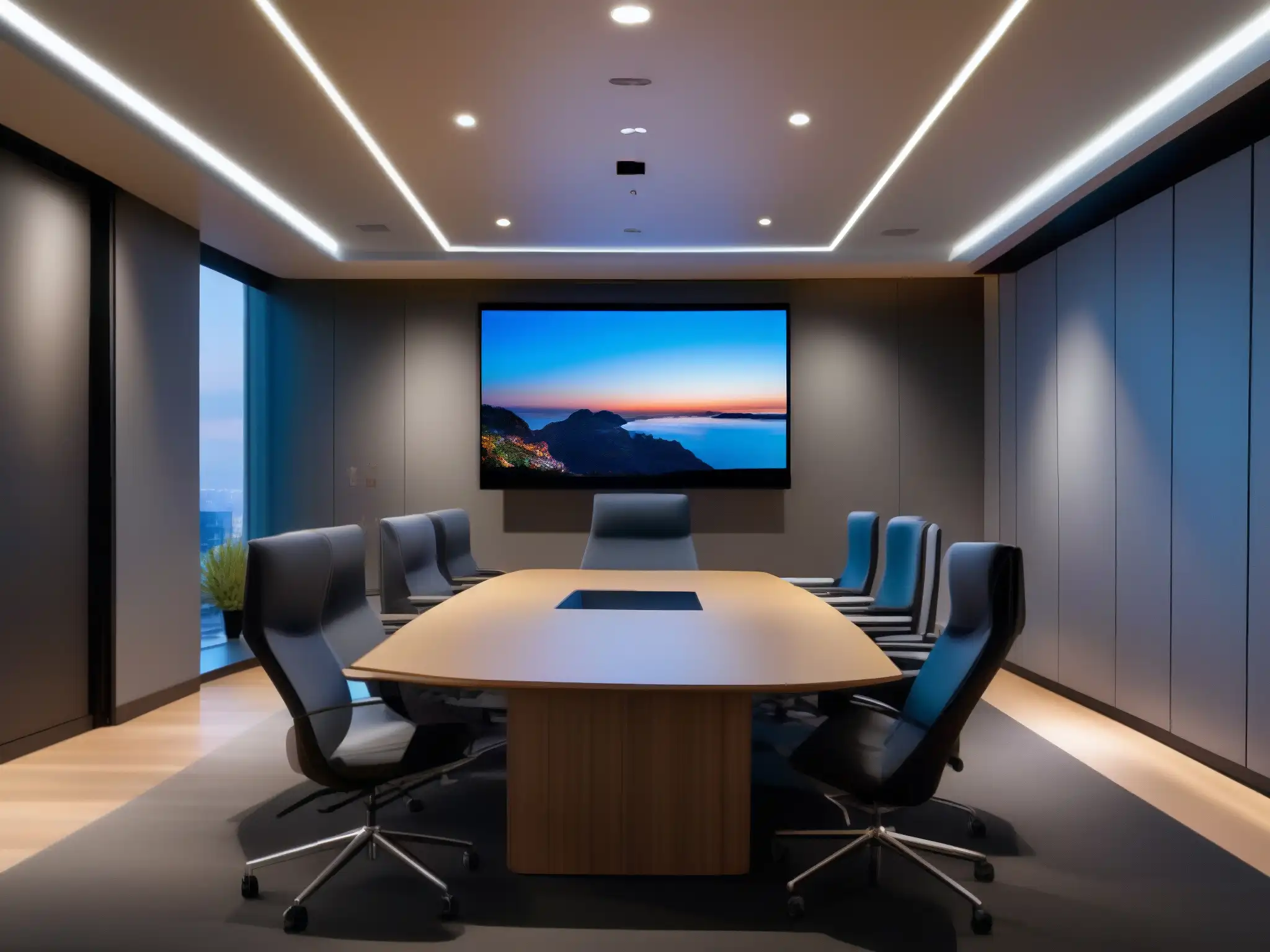 Sala de videoconferencias de vanguardia Una sala de videoconferencias moderna y elegante con tecnología de vanguardia
