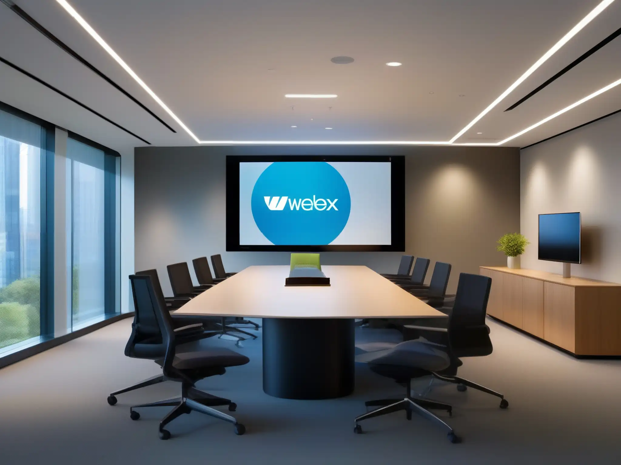 Sala de videoconferencias moderna con Webex Una sala de videoconferencias moderna y luminosa con equipos de alta tecnología
