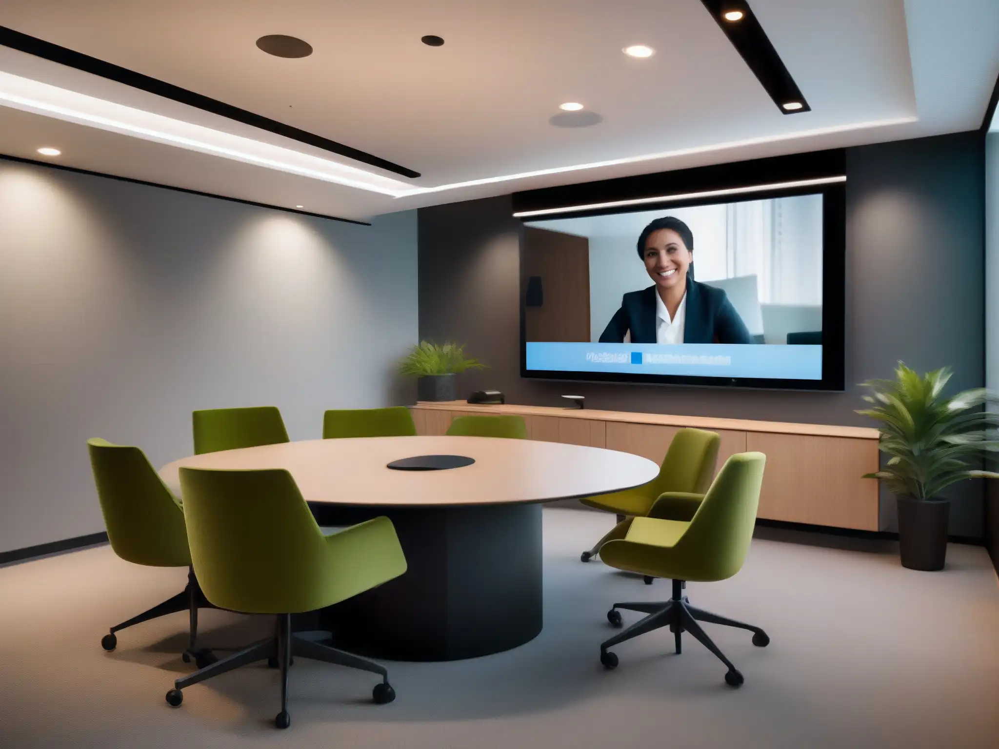 Videoconferencia profesional en oficina moderna Una sala de videoconferencias moderna y profesional con una conexión de alta calidad