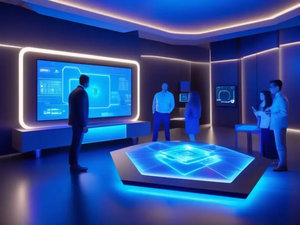 Escape Room Virtual: Tecnología Futurista y Trabajo en Equipo Salas de escape virtuales para colaboración: Futurista escape room con tecnología avanzada y trabajo en equipo intenso en ambiente de innovación