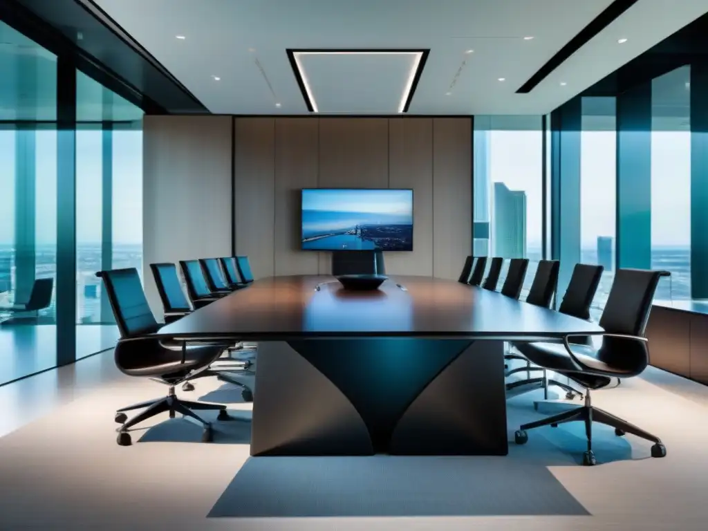 Sala de Conferencias de Alta Tecnología y Profesionalismo Salón de reuniones moderno con videoconferencia integrada y ambiente profesional de éxito empresarial