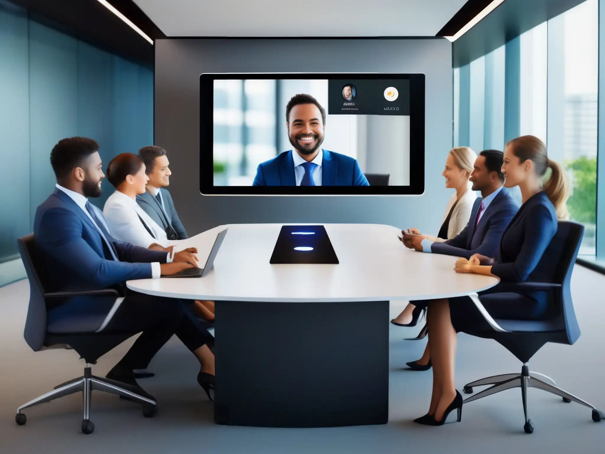 Conferencia móvil profesional en acción Soluciones videoconferencias móviles profesionales en moderno y dinámico ambiente de negocios con colaboración activa