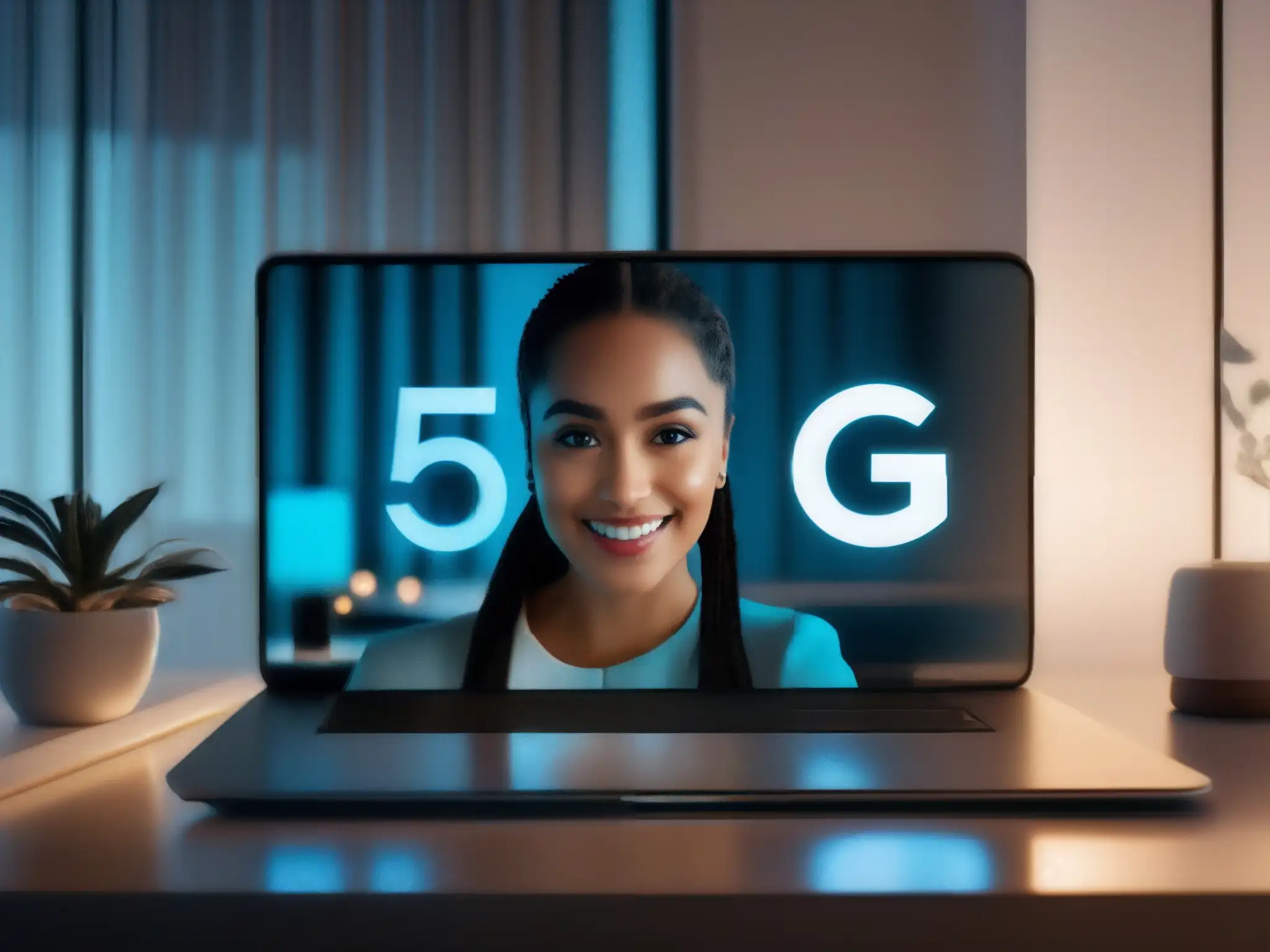 Profesional en videoconferencia 5G: detalle en 8k Tendencias emergentes en videoconferencias con smartphones en un entorno profesional y educativo de alta tecnología