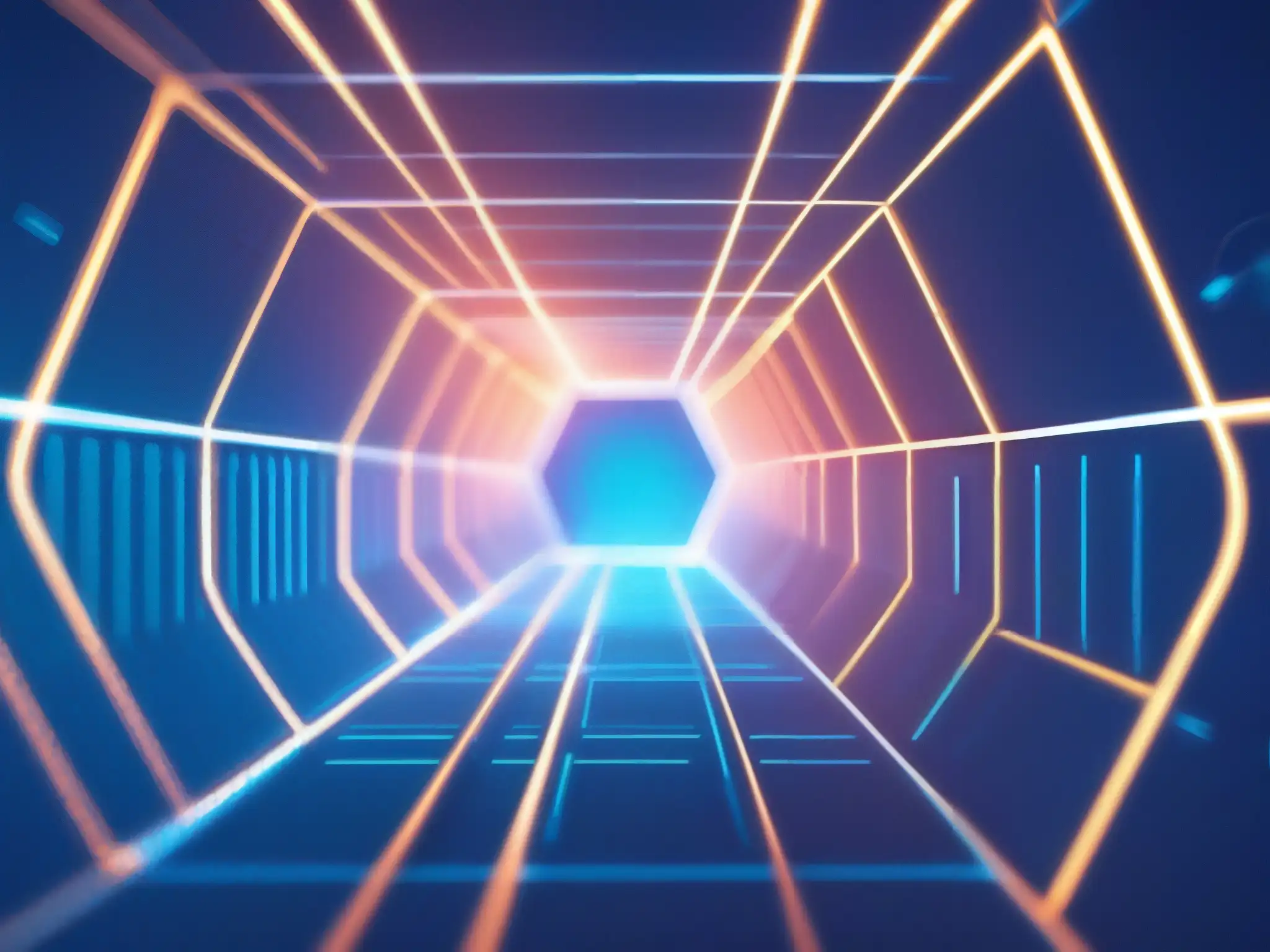 Túnel VPN: Conexiones seguras y futuristas Una ilustración de alta resolución de un túnel VPN moderno y elegante, con nodos de red intrincados conectados por líneas seguras y encriptadas
