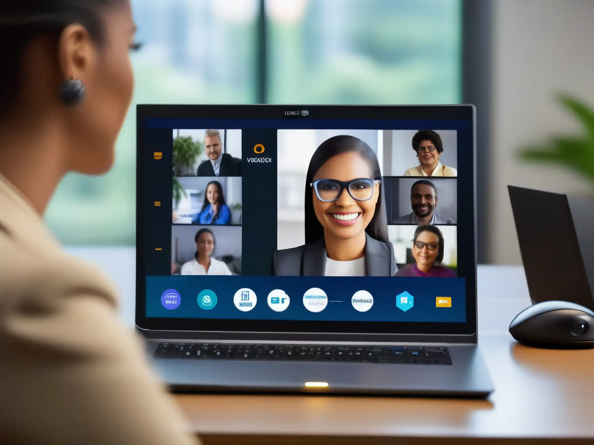 Videoconferencia inclusiva para personas con discapacidad visual Un usuario con discapacidad visual utiliza un lector de pantalla durante una videoconferencia