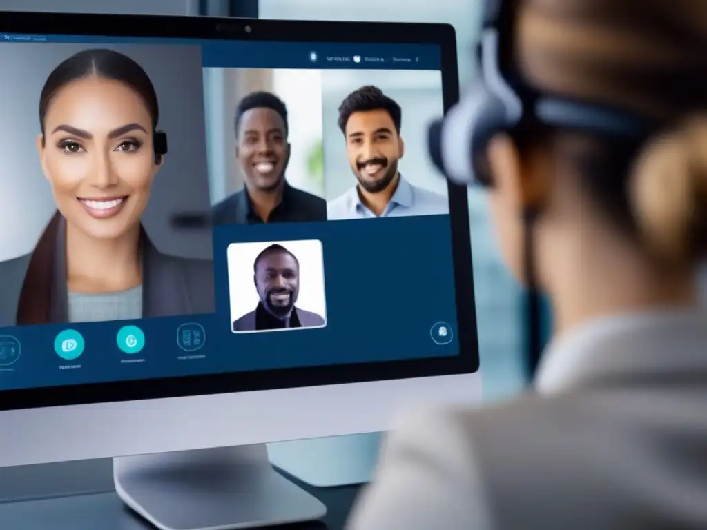 Autenticación facial: seguridad avanzada en videoconferencia Un usuario en videoconferencia con autenticación multifactor, protegiendo datos con tecnología avanzada