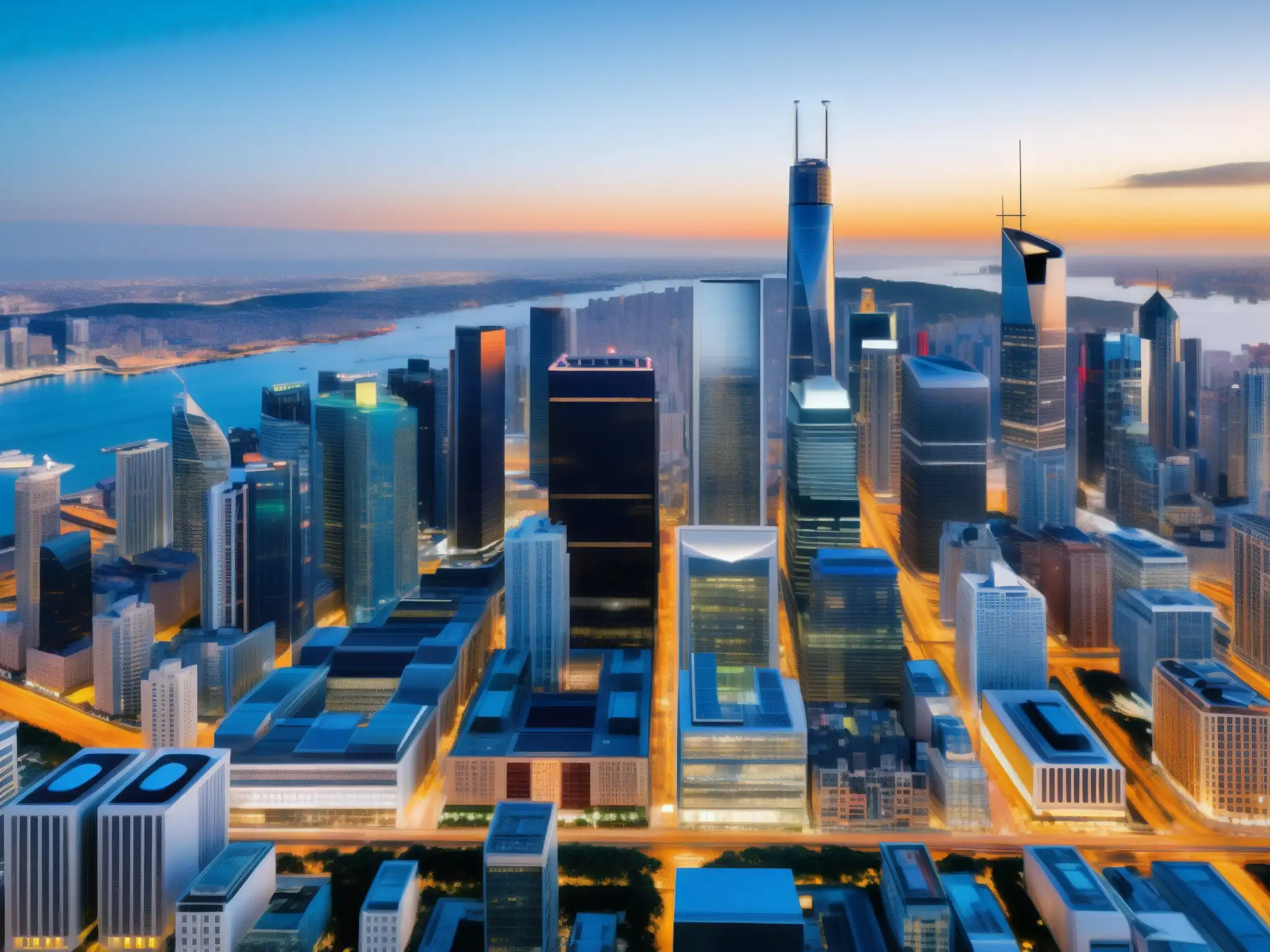 Cityscape global conectada por videoconferencia Vibrante ciudad con videoconferencias para apoyar Agenda 2030, conectando personas de todo el mundo en un entorno urbano sostenible y moderno