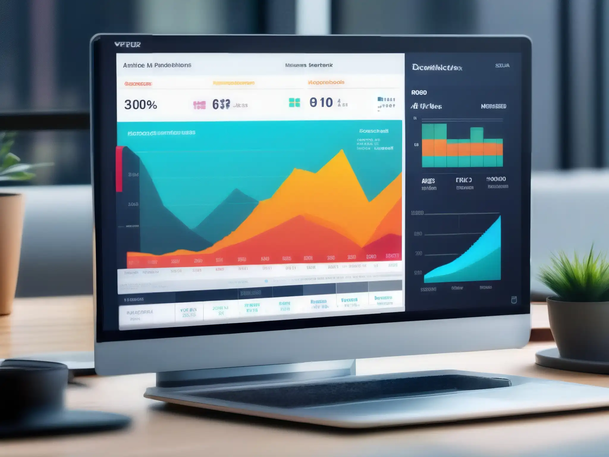 Dashboard de Análisis de Videoconferencias: Métricas y Visualizaciones Vibrante panel de analítica avanzada de videoconferencias con gráficos y datos en tiempo real, representando el comportamiento de los usuarios