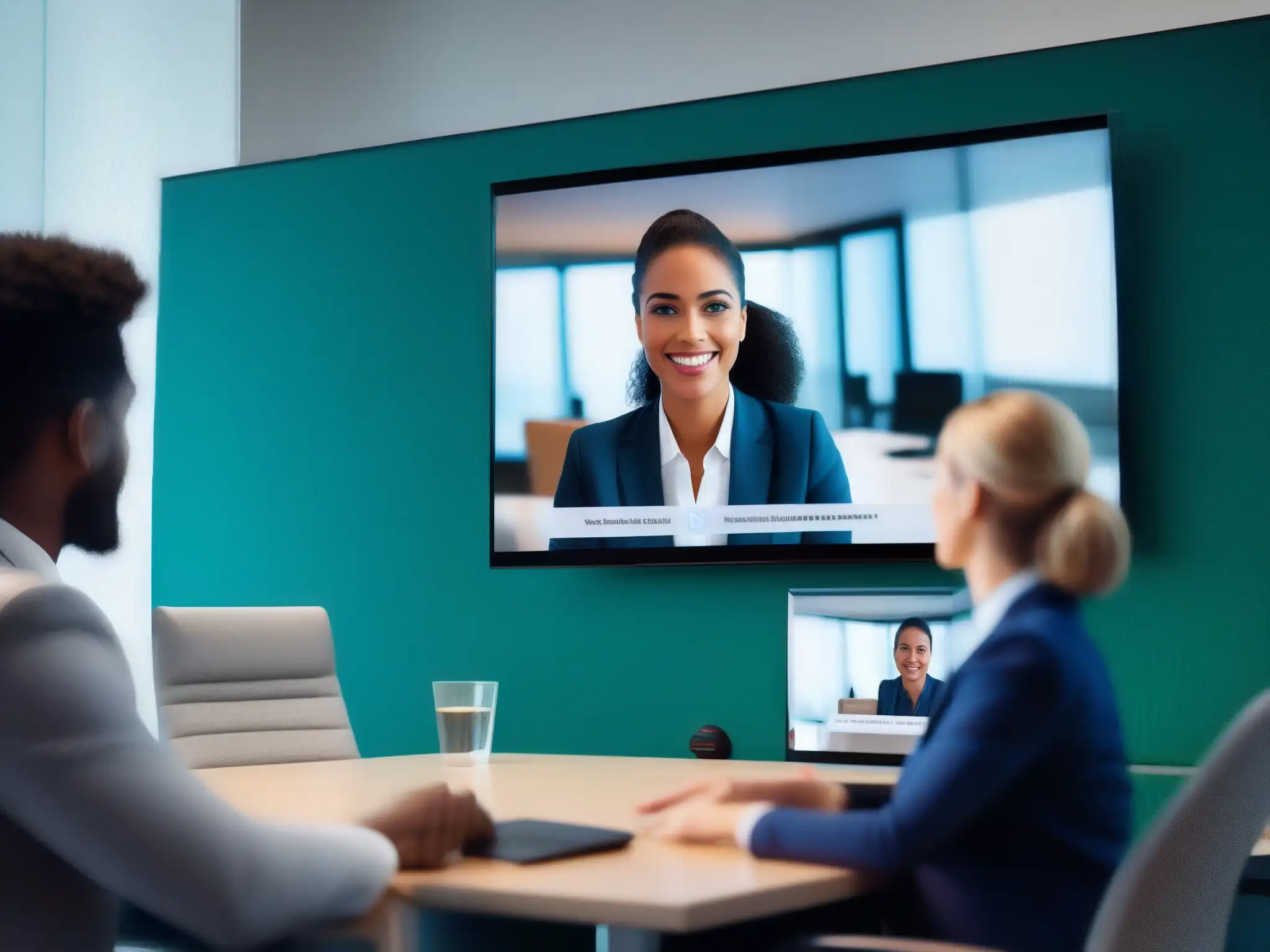 Presentación profesional en videoconferencia de alta calidad 'Una videoconferencia de alta calidad muestra una presentación profesional en un moderno y elegante ambiente