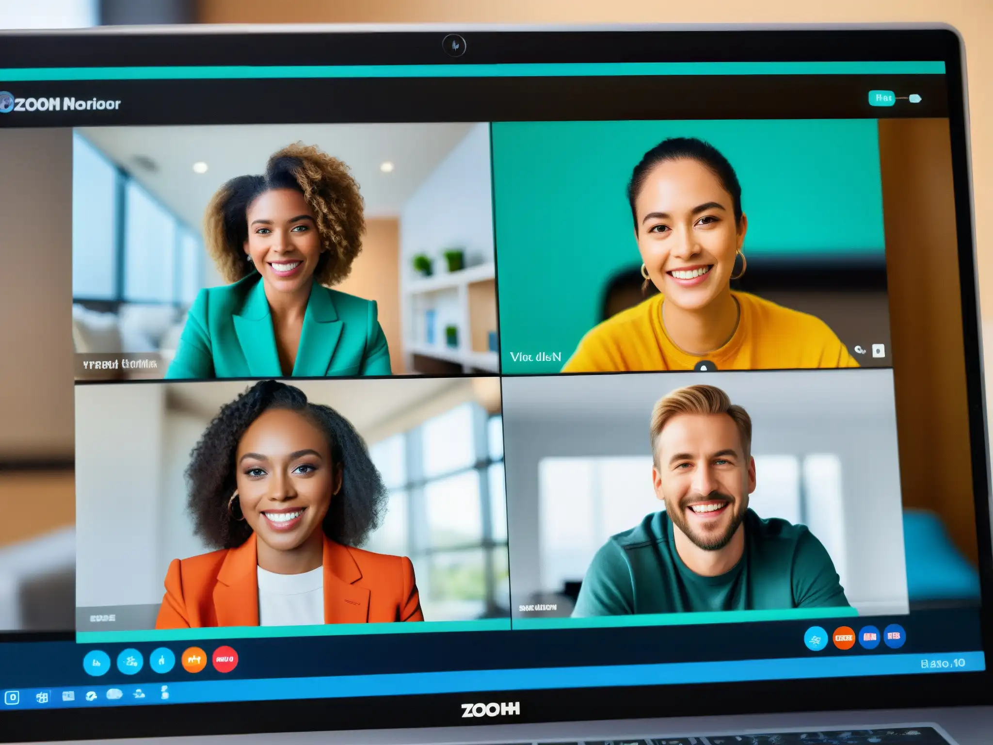 Videoconferencia en Zoom: calidad de imagen excepcional Una videoconferencia de alta calidad en Zoom, con caras nítidas y colores vibrantes