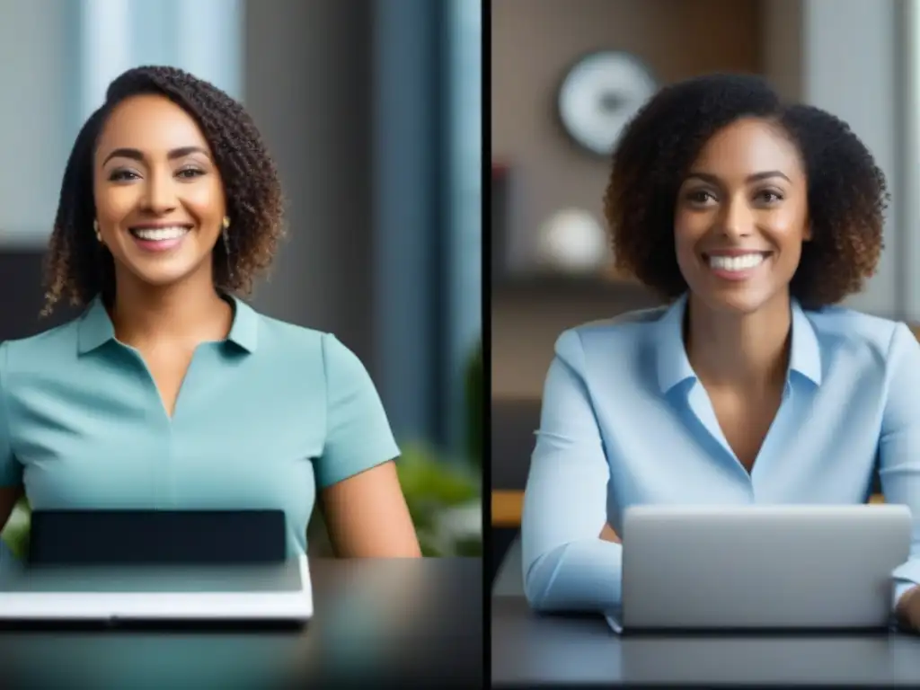 Optimización de ancho de banda: impacto visual Comparación de videoconferencia con y sin optimización de ancho de banda, mostrando la importancia de la optimización en entornos corporativos