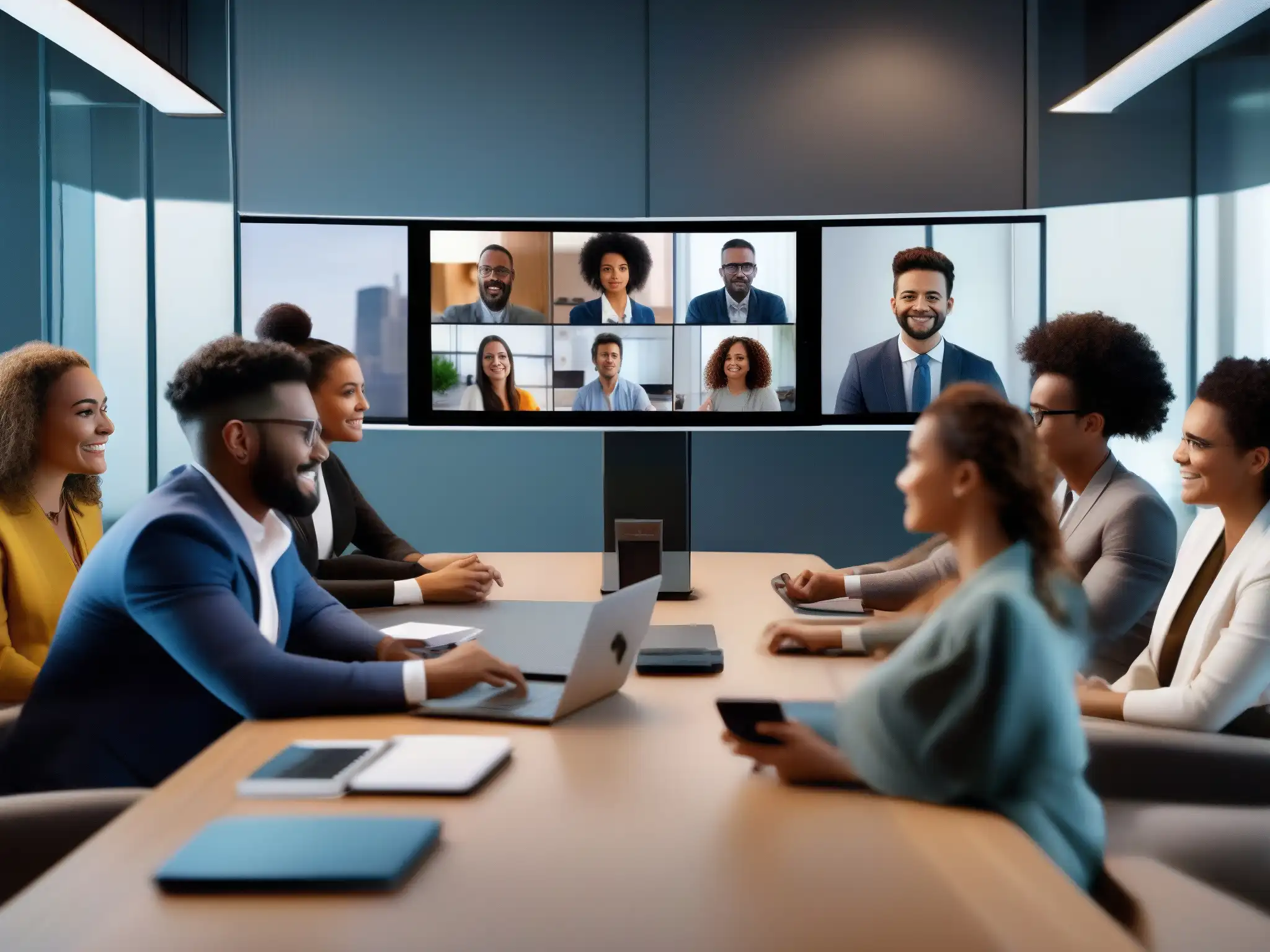 Videoconferencia dinámica de profesionales y estudiantes en 8k Una videoconferencia dinámica con herramientas de colaboración y participantes enfocados