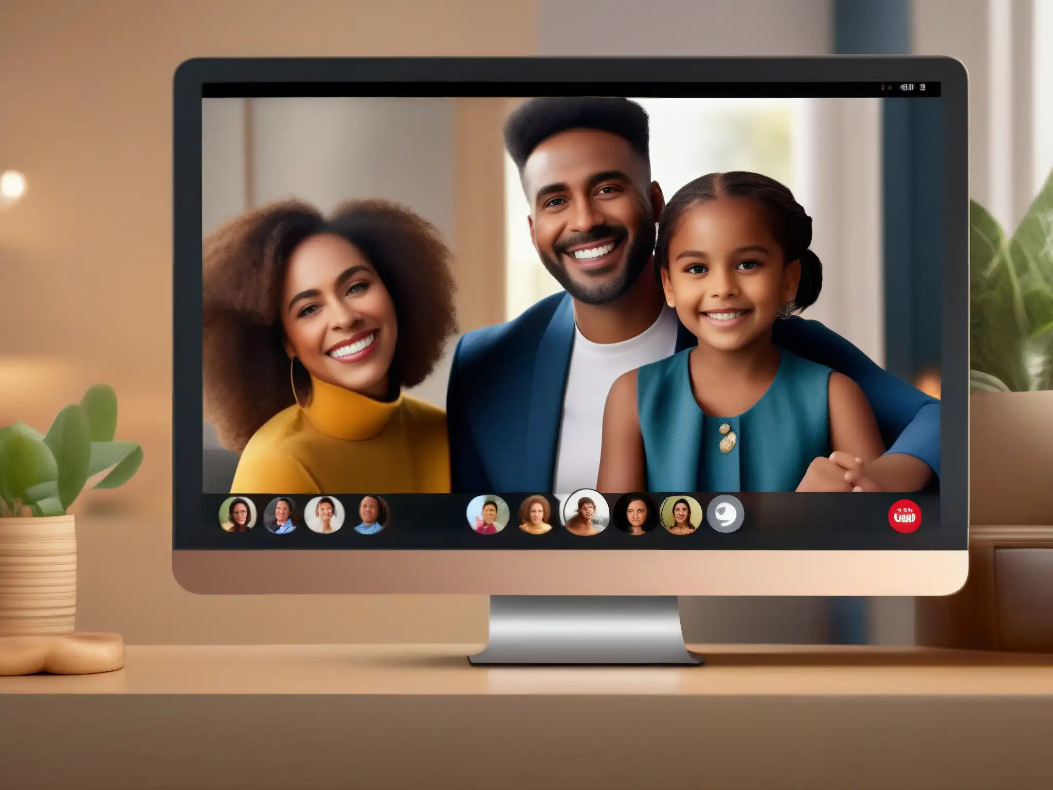 Emotiva videollamada familiar: lazos que trascienden la distancia Videoconferencia familiar emocional conecta a través de la distancia con expresiones de alegría y nostalgia