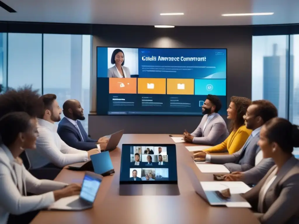 Videoconferencia global con traducción en tiempo real en un entorno profesional multicultural