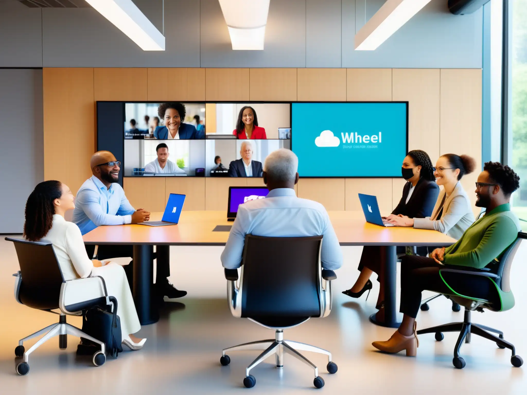 Videoconferencia inclusiva: diversidad y colaboración Una videoconferencia inclusiva con personas de diferentes edades y orígenes participando activamente