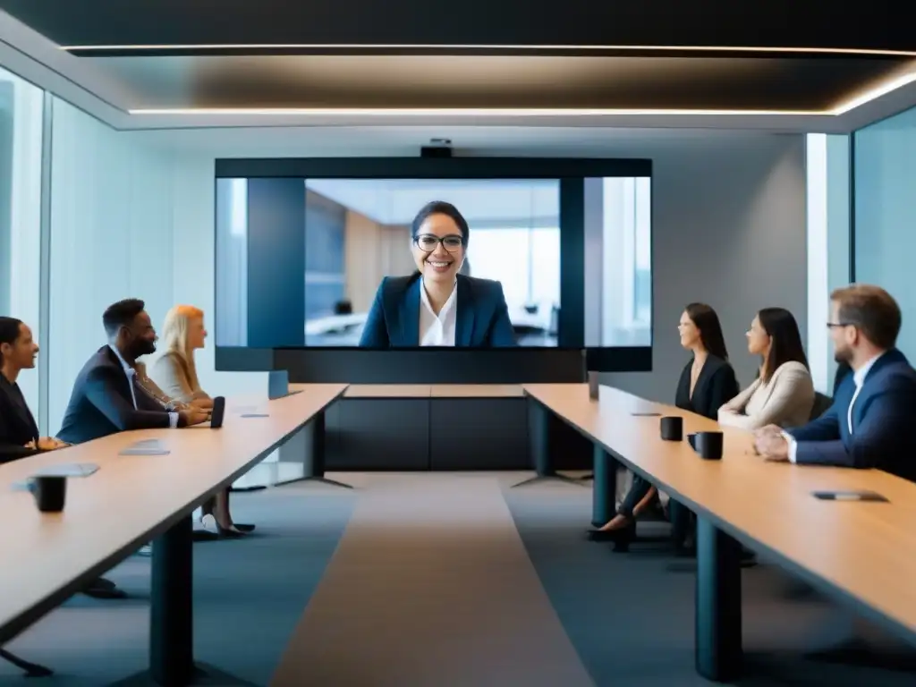 Videoconferencia segura: Imagen nítida y profesional Una videoconferencia nítida y segura con protocolos de encriptación, transmitiendo privacidad y profesionalismo en la comunicación
