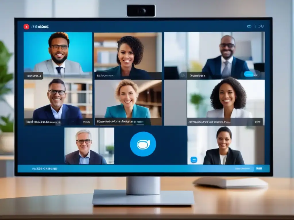 Videoconferencia profesional de alta definición Una videoconferencia de alta definición muestra participantes en una discusión animada