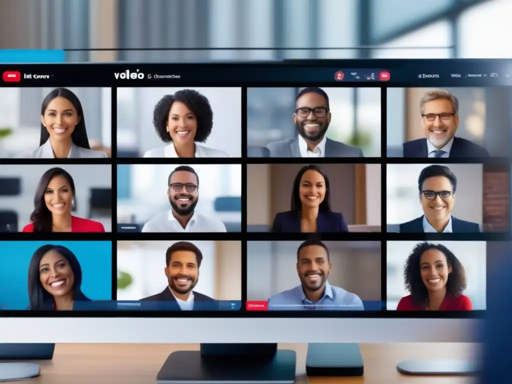 Videoconferencia de alta definición: interacción profesional y confiable Una videoconferencia con participantes en discusiones interactivas, en un ambiente profesional y seguro
