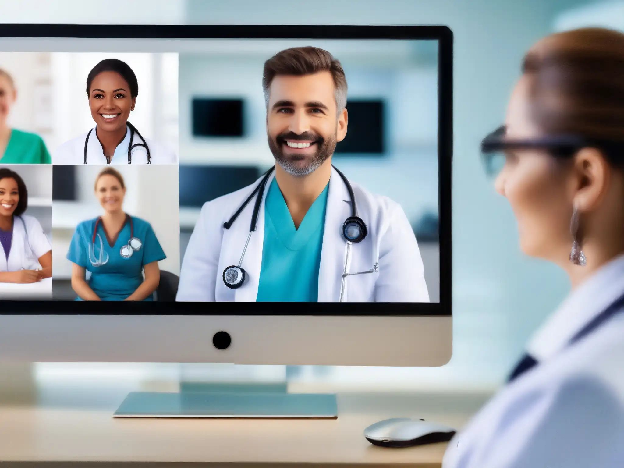 Consulta médica virtual: profesionalismo y confianza Videoconferencia médica cálida y profesional entre doctor y paciente