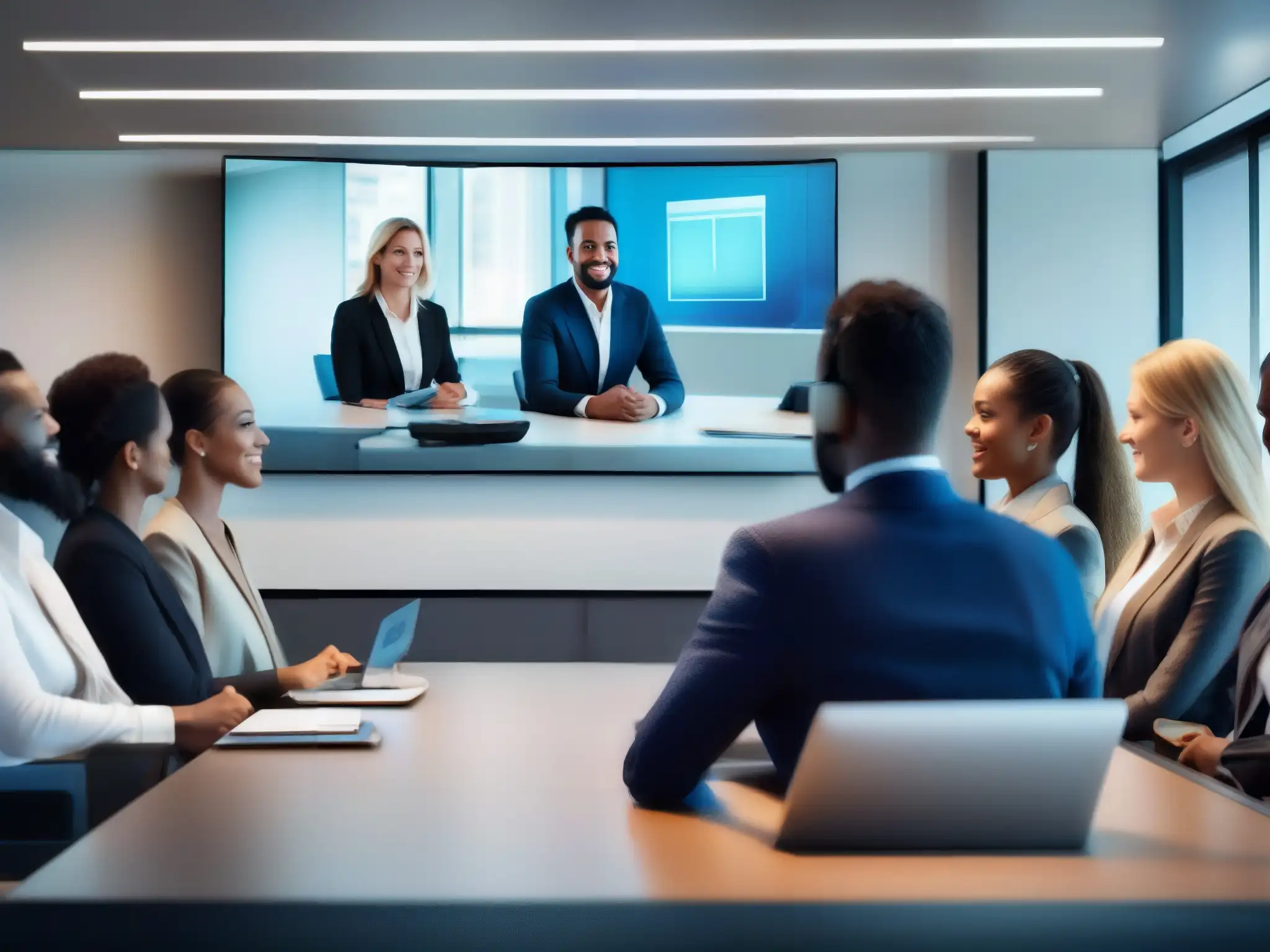 Sala de conferencias profesional y moderna con tecnología de alta calidad Una videoconferencia profesional con las mejores herramientas videoconferencia profesionales en un entorno moderno y sofisticado