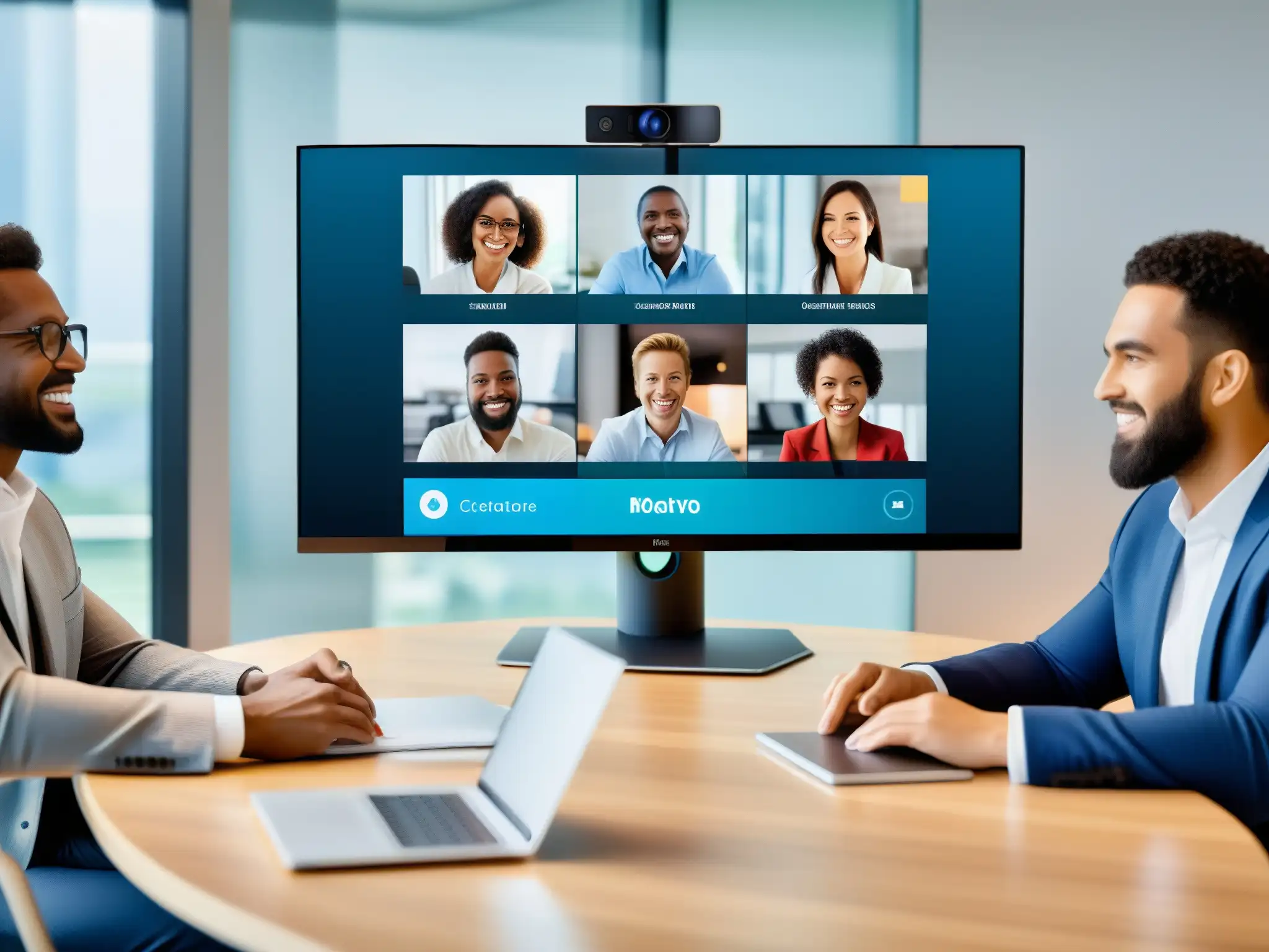 Videoconferencia profesional en monitor elegante 8k Una videoconferencia profesional en una moderna pantalla de computadora