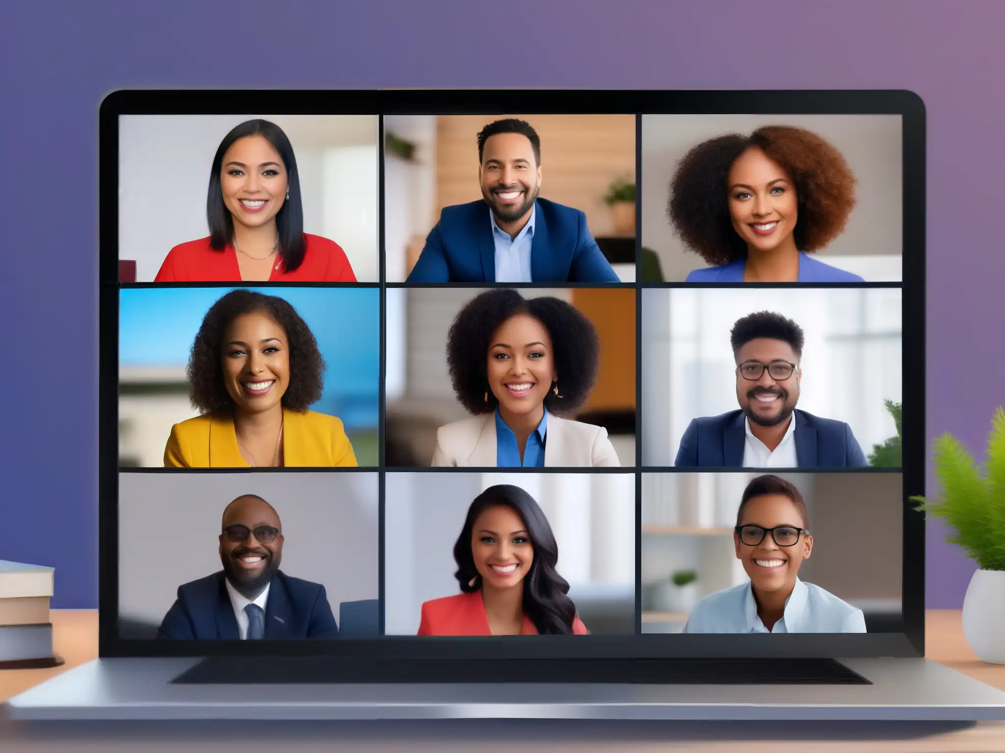 Videoconferencia personalizada en Zoom: Avatares, Fondo Virtual y Layouts Una videoconferencia en Zoom con participantes personalizando fondos y avatares