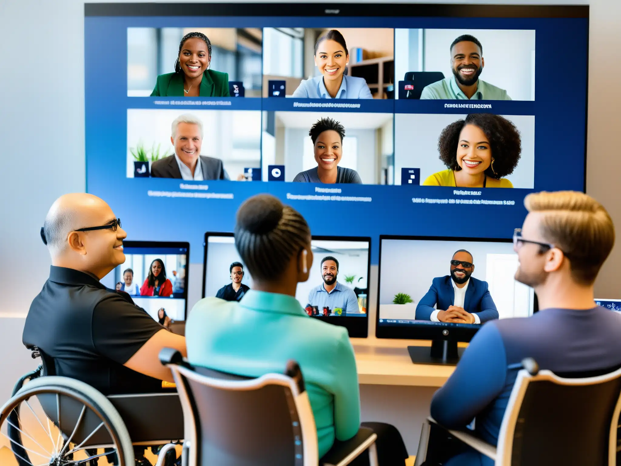 Videoconferencia inclusiva: Accesibilidad y participación igualitaria Videoconferencias accesibles para discapacitados: Integración completa de tecnología accesible para una reunión inclusiva y profesional