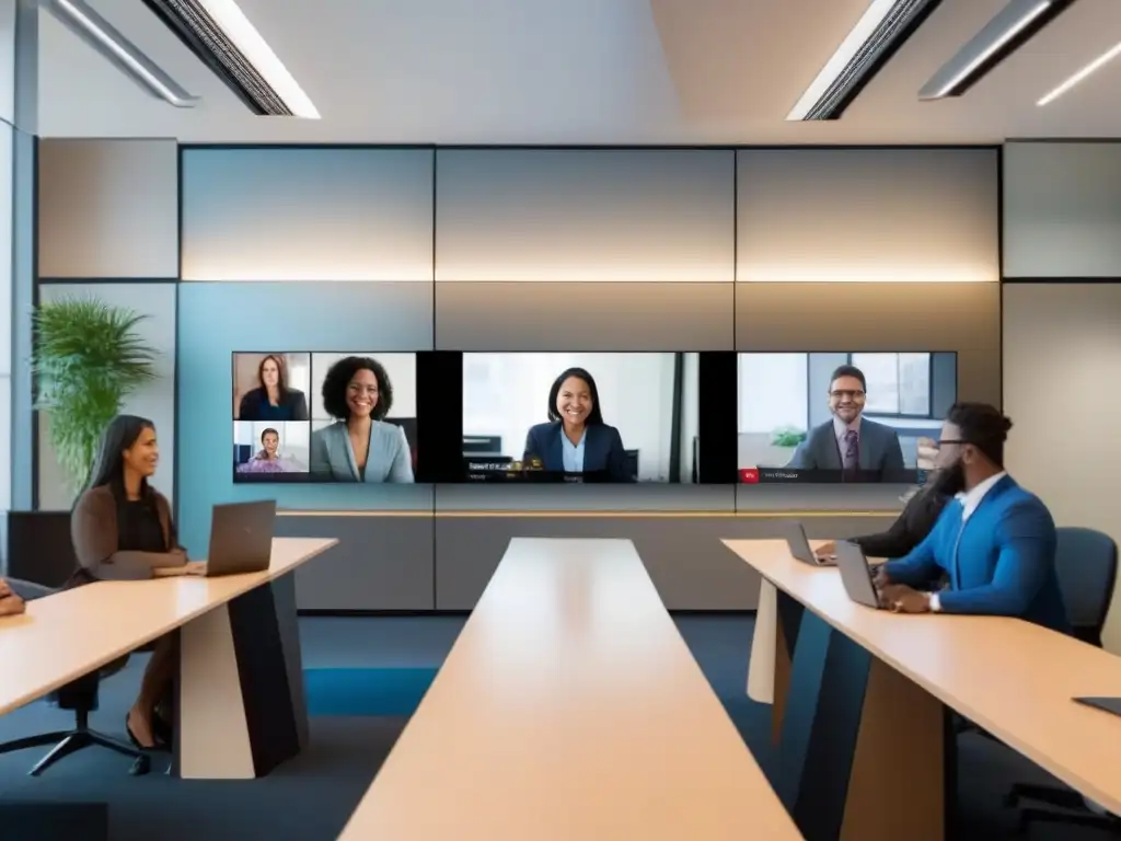 Videoconferencia Profesional y Educativa Futurista Videoconferencias para apoyar la Agenda 2030: Espacios modernos y educativos con tecnología avanzada y participación dinámica