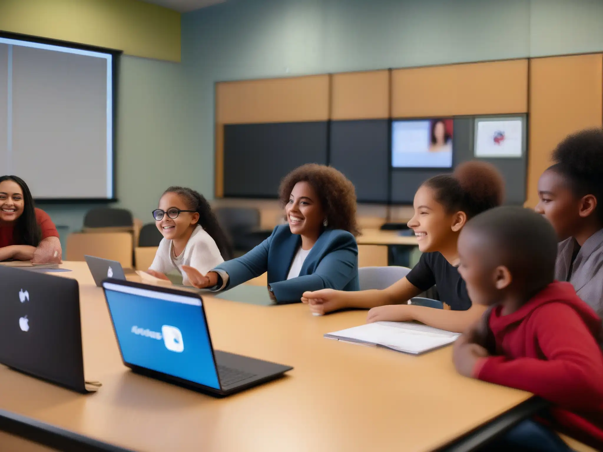 Clase inclusiva: Diversidad y tecnología en educación Videoconferencias para enseñanza inclusiva: Profesor y estudiantes diversos participan en una clase en línea inclusiva y colaborativa