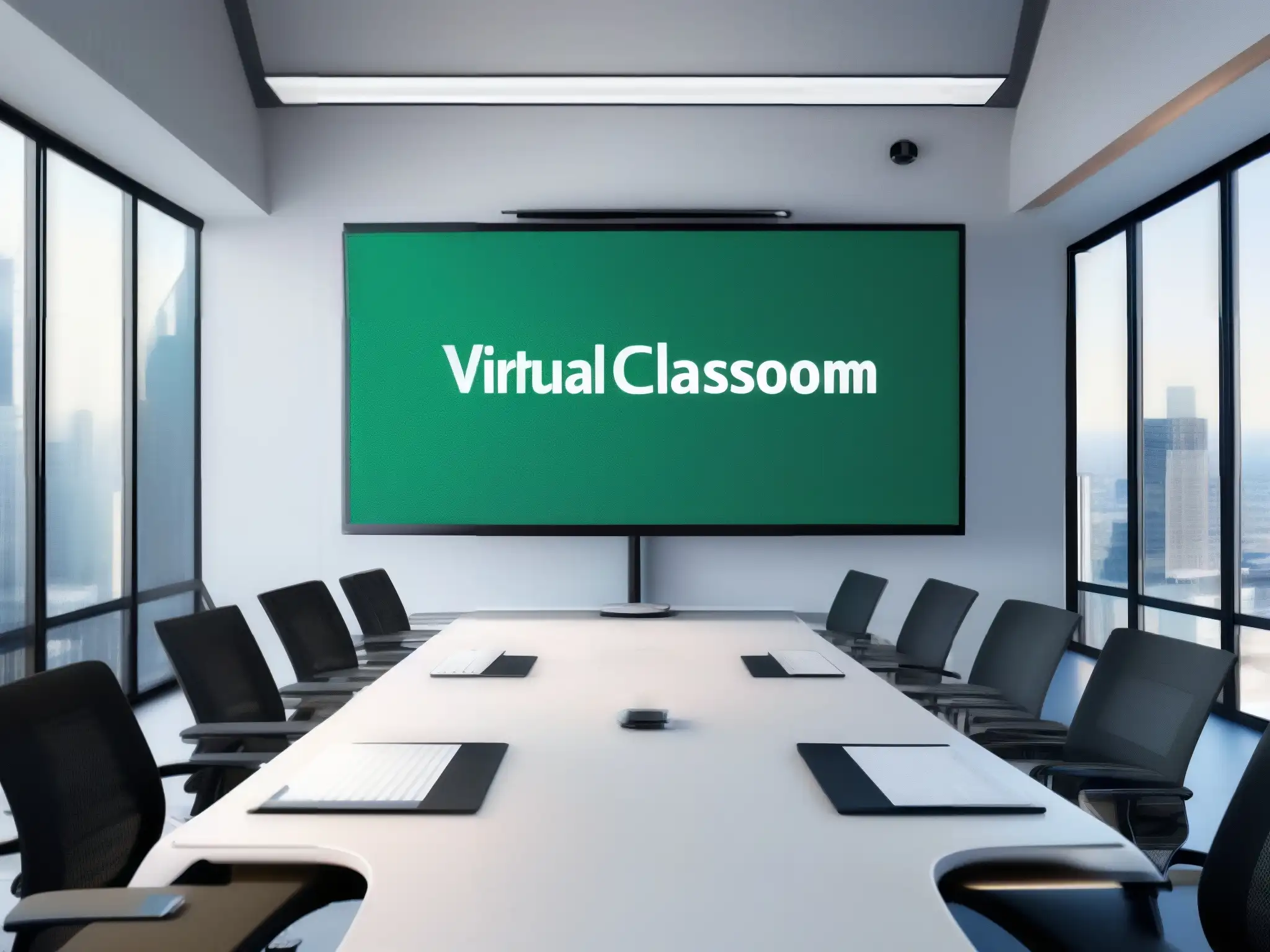 Interfaz de aula virtual moderna: ultra detallada y dinámica Vista detallada de aula virtual moderna, con pizarras interactivas, videoconferencias y herramientas colaborativas en tiempo real