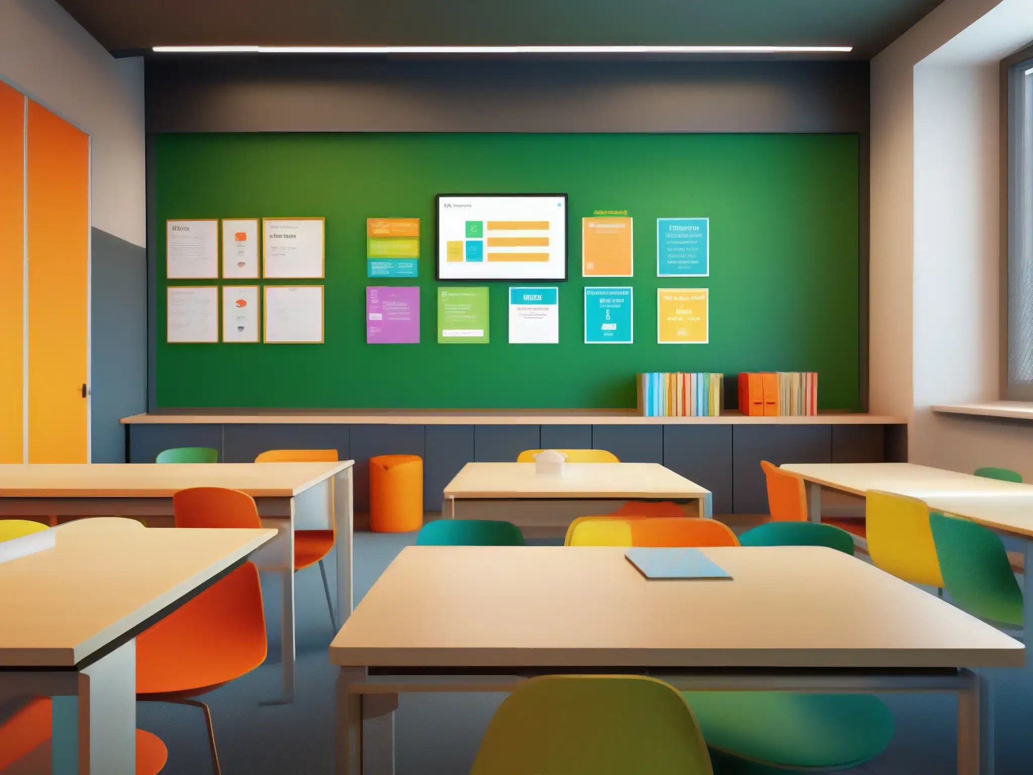 Clase virtual Montessori 8k: Herramientas interactivas y diseño moderno Vista 8k detallada de aula virtual Montessori, con diseño moderno y herramientas interactivas
