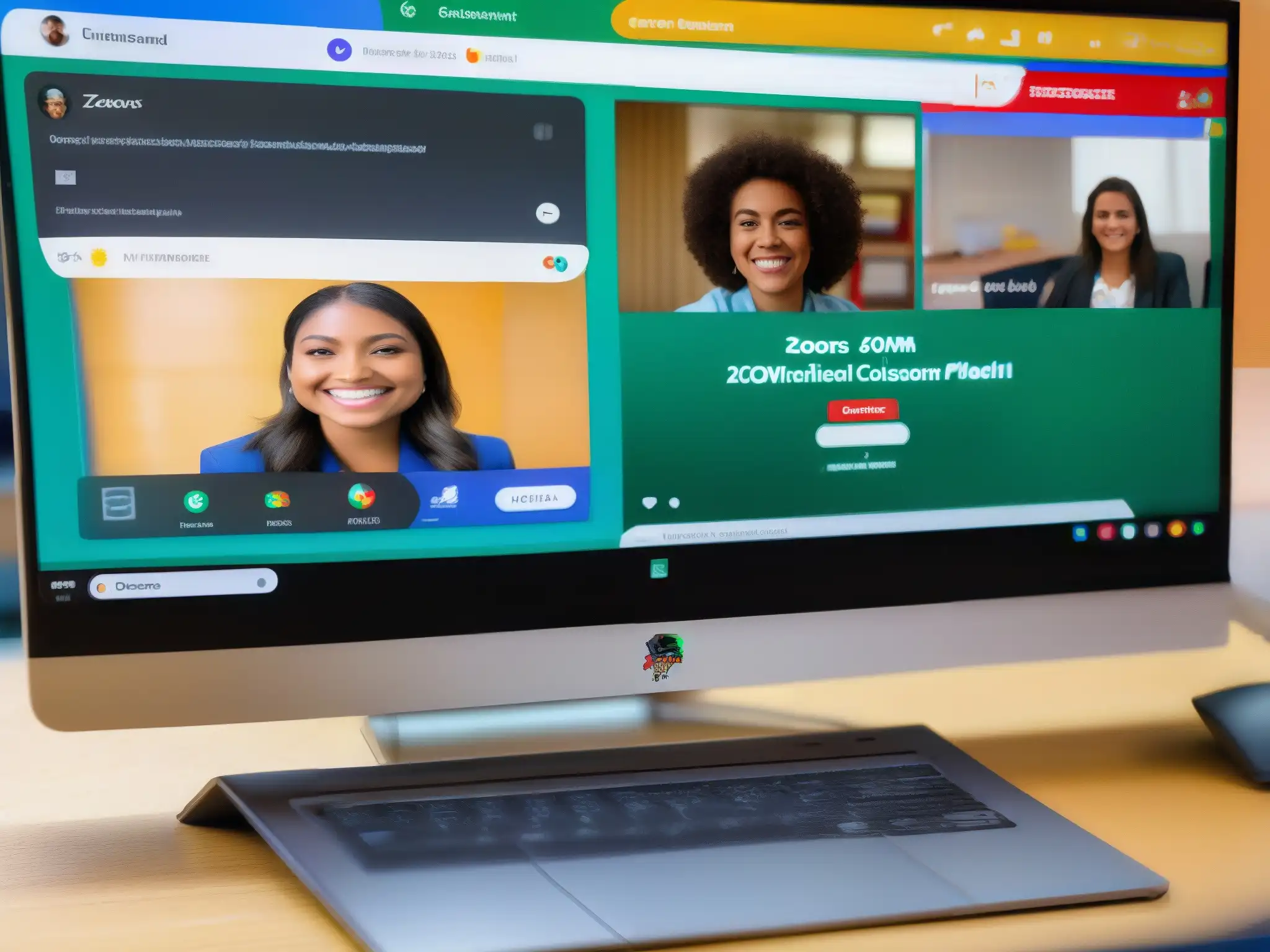 Comparación de Zoom y Google Classroom: Interfaz detallada Comparación de Zoom y Google Classroom como mejor plataforma educación en línea, con interfaces detalladas y vibrantes